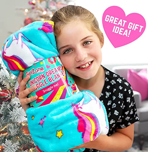 GirlZone Regalos para Niñas - Manta Polar de Unicornio para Niña - Manta de Felpa de Forro Polar Azul Claro - Manta Decorativa Cama Plaid Colores Infantil Regalo 3 a 12 años