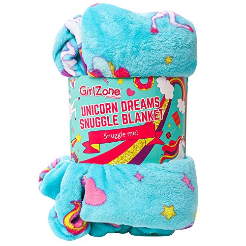 GirlZone Regalos para Niñas - Manta Polar de Unicornio para Niña - Manta de Felpa de Forro Polar Azul Claro - Manta Decorativa Cama Plaid Colores Infantil Regalo 3 a 12 años