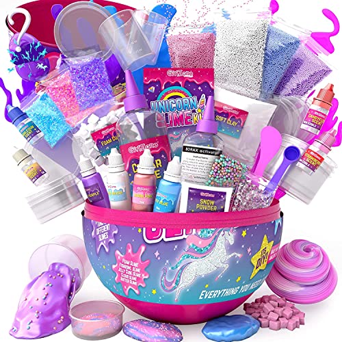 GirlZone Regalos para Niñas - Slime para Niños - Slime Kit Huevo Sorpresa de Fábrica de Slime Unicornio - Unicorn Egg Sparkly Surprise Fluffy Slime Kit 3 a 12 años