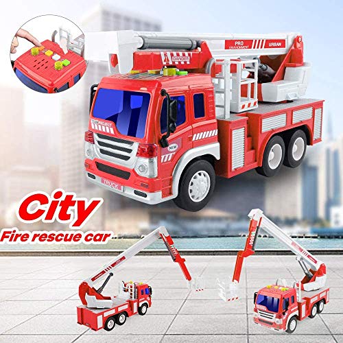 GizmoVine Camion De Bomberos De Bomberos con Luces Y Sonidos, Tirar De VehíCulos Coches De Juguetes De para NiñOs PequeñOs, NiñOs Y NiñAs