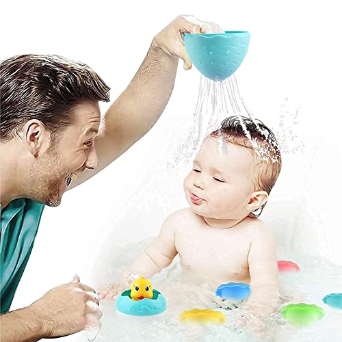 GizmoVine Juego de Juguetes para baño para bebés, Pato de Ducha y huevera para niños pequeños, Accesorios para baño de Agua Flotante, bañera, Juguetes para Piscina para niñas y niños (Tazas apiladas)