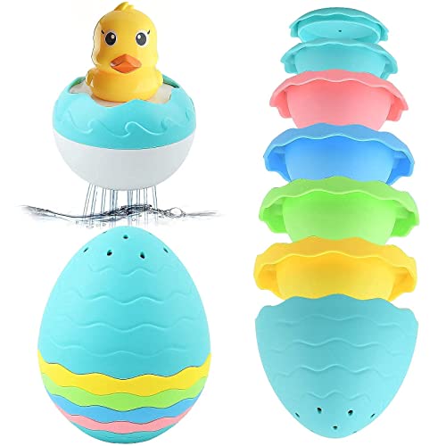 GizmoVine Juego de Juguetes para baño para bebés, Pato de Ducha y huevera para niños pequeños, Accesorios para baño de Agua Flotante, bañera, Juguetes para Piscina para niñas y niños (Tazas apiladas)