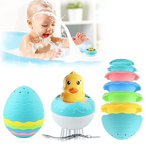 GizmoVine Juego de Juguetes para baño para bebés, Pato de Ducha y huevera para niños pequeños, Accesorios para baño de Agua Flotante, bañera, Juguetes para Piscina para niñas y niños (Tazas apiladas)