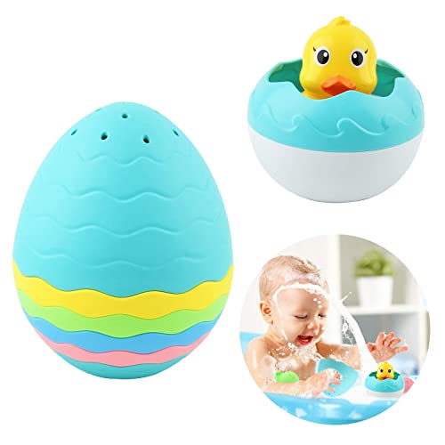 GizmoVine Juego de Juguetes para baño para bebés, Pato de Ducha y huevera para niños pequeños, Accesorios para baño de Agua Flotante, bañera, Juguetes para Piscina para niñas y niños (Tazas apiladas)