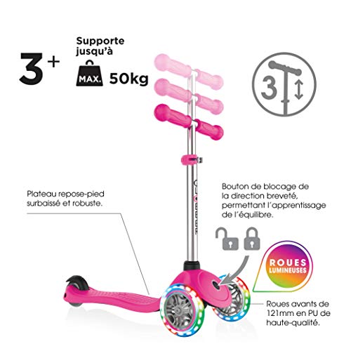 Globber Kids 'Primo Light Up Ruedas Scooter, neón Rosa