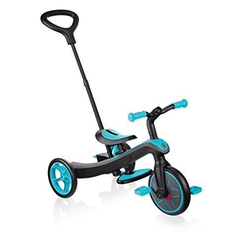 Globber-Trottinette 3 Primo Foldable Wood Lights en Bois Pliable Roues Lumineuses Triciclo y desagüe Todo en uno, Color Azul (632-105)