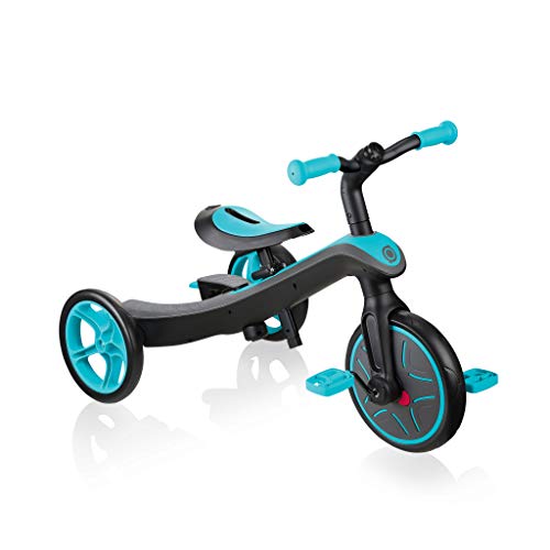 Globber-Trottinette 3 Primo Foldable Wood Lights en Bois Pliable Roues Lumineuses Triciclo y desagüe Todo en uno, Color Azul (632-105)