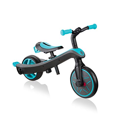 Globber-Trottinette 3 Primo Foldable Wood Lights en Bois Pliable Roues Lumineuses Triciclo y desagüe Todo en uno, Color Azul (632-105)