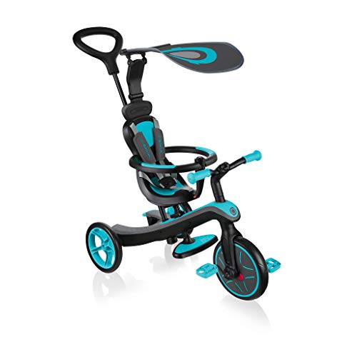 Globber-Trottinette 3 Primo Foldable Wood Lights en Bois Pliable Roues Lumineuses Triciclo y desagüe Todo en uno, Color Azul (632-105)