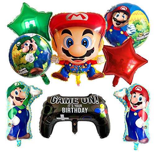 Globo de Foil Super Mario Decoraciones de Cumpleaños de Super Mario Aluminio Globo Suministros de Fiesta 8PCS