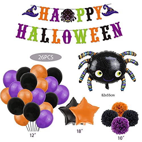 Globos de Halloween 26PCS Gato Globos Decoración de Fiesta de Halloween Globos de Halloween Calabaza Fantasma Naranja Blanco Decoración de Fiesta de Halloween Balloon Banner Spider Bat Pumpkin, Spider