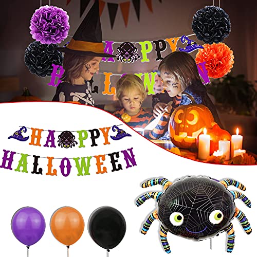 Globos de Halloween 26PCS Gato Globos Decoración de Fiesta de Halloween Globos de Halloween Calabaza Fantasma Naranja Blanco Decoración de Fiesta de Halloween Balloon Banner Spider Bat Pumpkin, Spider