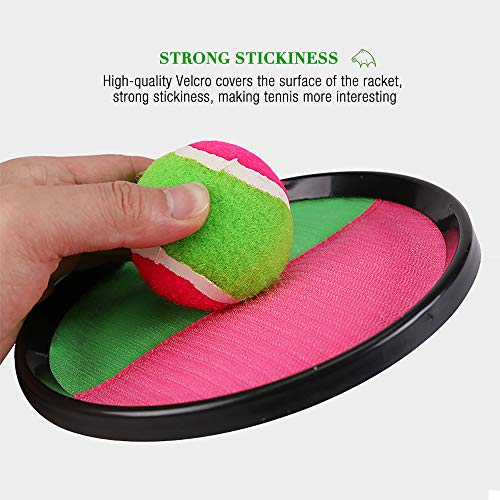 Gobesty Juego de pelota de velcro, juguete para lanzar, juego de pelota Toss and Catch, juego de pelota para actividades al aire libre, juego de lanzamiento 4 remos, 2 pelotas