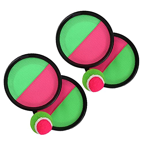 Gobesty Juego de pelota de velcro, juguete para lanzar, juego de pelota Toss and Catch, juego de pelota para actividades al aire libre, juego de lanzamiento 4 remos, 2 pelotas