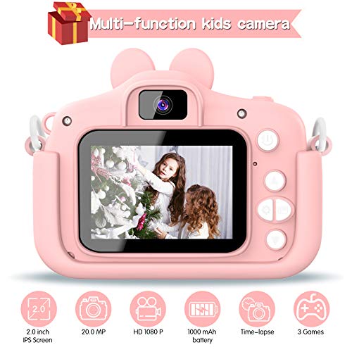 Gofunly Cámara de Fotos Digitales para Niños, 2.0" HD 1080P 20MP Camara de Fotos para Infantil, Tarjeta de Memoria de 32GB Selfie Video Cámara Infantil, Regalos Ideales para Niños de 3-12 Años (Rosa)