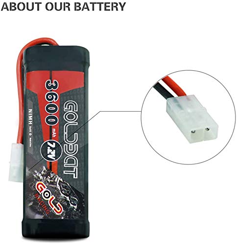 GOLDBAT RC Batería Recargable 3600mAh 7.2V Paquete de batería NiMH Batería de Repuesto para Coches RC Avión Helicóptero Barco Buggy Modelo Coches de construcción Avión de Juguete Juguetes (2 Pack)