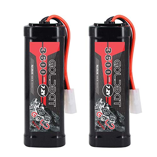 GOLDBAT RC Batería Recargable 3600mAh 7.2V Paquete de batería NiMH Batería de Repuesto para Coches RC Avión Helicóptero Barco Buggy Modelo Coches de construcción Avión de Juguete Juguetes (2 Pack)