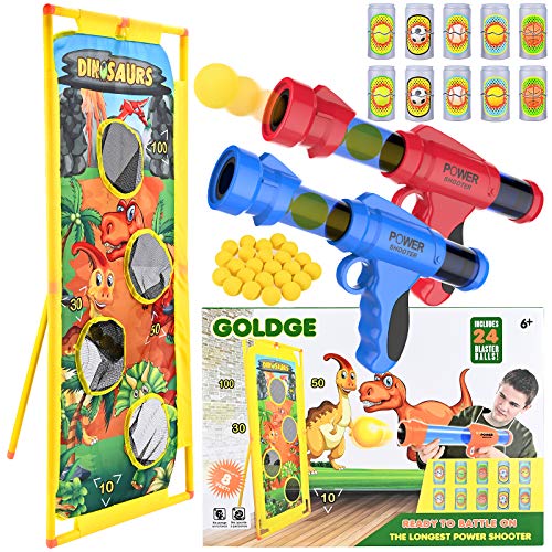 GOLDGE 2pz Pistolas de Bolas para Niños, Pistola Juguete con 24 Bolas de Espuma y 10pz Lata de Tiro Juego de Tiro al Aire Libre y Blanco de Tiro de Pie Pistola Blaster para Niños Regalos de Cumpleaños