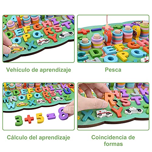 GOLDGE 6 en 1 Montessori Juguete Educativo, Juguetes de Madera Montessori Bebes Tablero, Juguetes de Madera para niños 3 4 años, Puzzle Madera Matemática, Juguetes de Madera para Bebes