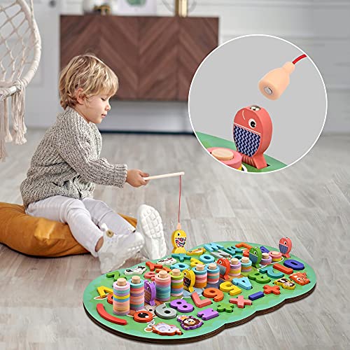 GOLDGE 6 en 1 Montessori Juguete Educativo, Juguetes de Madera Montessori Bebes Tablero, Juguetes de Madera para niños 3 4 años, Puzzle Madera Matemática, Juguetes de Madera para Bebes