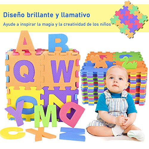 GOLDGE 72 Piezas Alfombra Puzzle para Niños, Alfombra Puzzle Infantil, Alfombra Espuma para Bebés, 26 Letras Puzzle Suelo Bebe (A-Z) y Numeros 0 al 9 y 36 Rompecabezas de Animales Alfombra