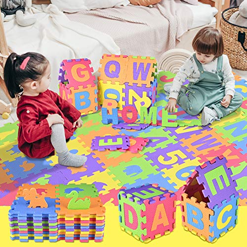 GOLDGE 72 Piezas Alfombra Puzzle para Niños, Alfombra Puzzle Infantil, Alfombra Espuma para Bebés, 26 Letras Puzzle Suelo Bebe (A-Z) y Numeros 0 al 9 y 36 Rompecabezas de Animales Alfombra