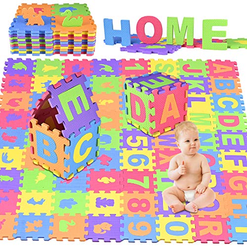 GOLDGE 72 Piezas Alfombra Puzzle para Niños, Alfombra Puzzle Infantil, Alfombra Espuma para Bebés, 26 Letras Puzzle Suelo Bebe (A-Z) y Numeros 0 al 9 y 36 Rompecabezas de Animales Alfombra