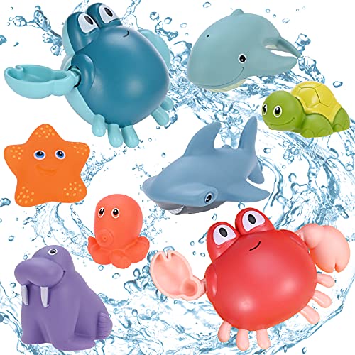 GOLDGE 8pcs Niños Juguete de Baño Animal Juguete, Marinos Juguetes de Baño Bebe, Juguetes de Baño para Bebé Niños, Juguetes Bañera Juguetes de Baño