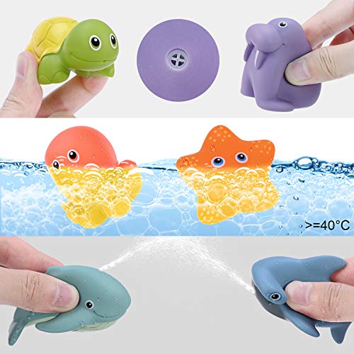 GOLDGE - Juguete de baño, juguete de piscina para niños, juguetes pequeños de ducha, 8 piezas para cuarto de baño, juguetes, animales flotantes, bebe natación, cubeta piscina, juguetes, juguetes