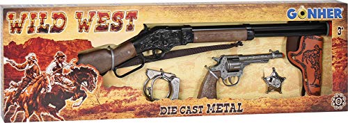 Gonher S.A.-Set Rifle Pistola Cowboy, Color Plata, sin Talla (A1203057)