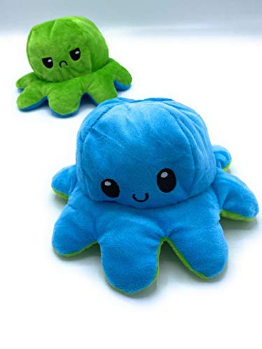 GS1 Global Office Pulpo Reversible, Pulpo de Doble Cara, Pulpo Sonriente y Triste, Regalar, Esponjoso, blandito y cariñoso. (Azul-Verde)