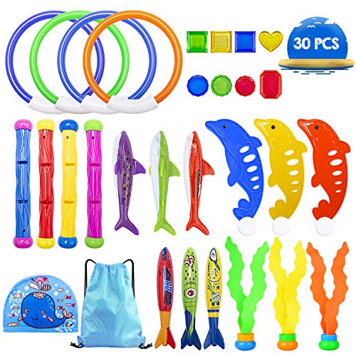 GVOO Juguete Acuático para Piscina,Juguetes de Buceo, Juego Piscina,Conjuntos de Juegos de Agua,Aventura Subacuática Verano Divertidos Juego,Gorro de Natación,Regalo para niños