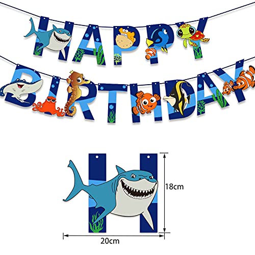 Hao-zhuokun Decoración de cumpleaños de Nemo Blue Sea con Animales Marinos,Concha de delfín,pez,Pancarta para Fiesta de cumpleaños de niñas y niños,Globos de Fiesta Azul Blanco