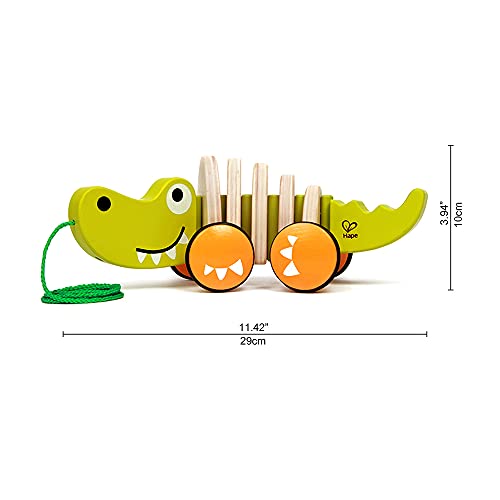 Hape E0348-Cocodrilo de madera, color naturaleza + verde. (0HPE0348)