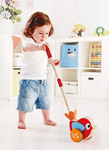 Hape Empuja a Lilly, Juguete para Empujar de Madera Pájaro Bebé Caminar, Juguete infantil con Palo Desmontable