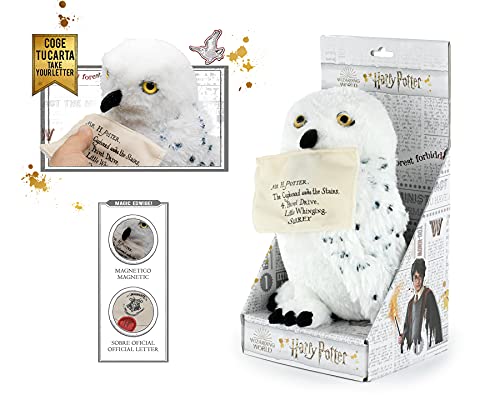 Harry Potter - Peluche Búho Blanco Hedwig con sobre Magnético y Display 24cm Edición Coleccionista - Calidad Super Soft