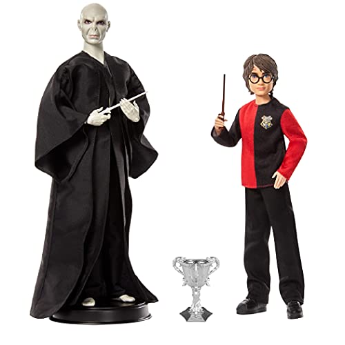 Harry Potter vs Voldemort Pack de 2 muñecos con varitas y cáliz de fuego, regalo para niñas y niños +6 años Mattel HCJ33