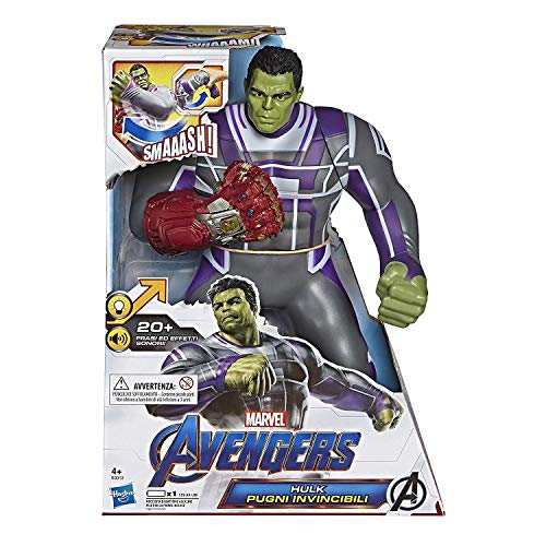 Hasbro Marvel Avengers - Endgame Hulk Pugni Invencibles, Figura electrónica de acción con 20 Sonidos y Frases [versión Italiana]