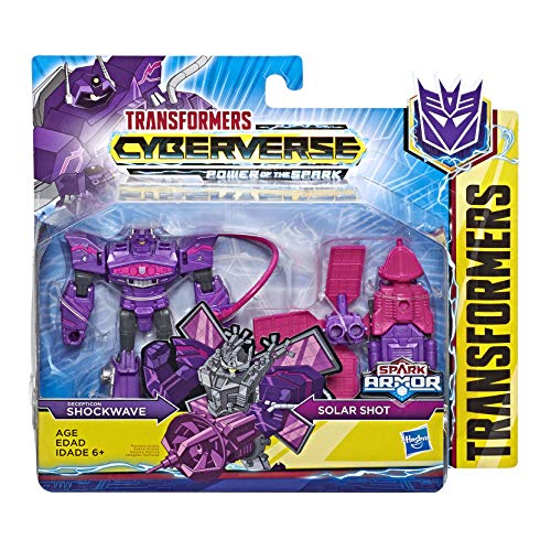 Hasbro Transformers - Cyberverse Shockwave con Spark Armor, se combina con Solar Shot para potenciarse, Apto para niños a Partir de 6 años, 10 cm, Multicolor, E4300ES0