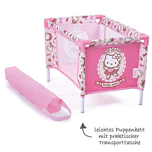 Hauck Toys Set de 3 Piezas para muñecas - Trona, Cuna de Viaje y Silla de Paseo - Hello Kitty - Rosa