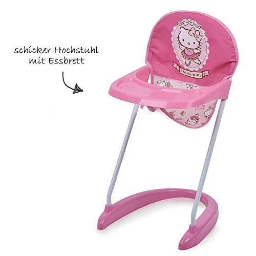 Hauck Toys Set de 3 Piezas para muñecas - Trona, Cuna de Viaje y Silla de Paseo - Hello Kitty - Rosa