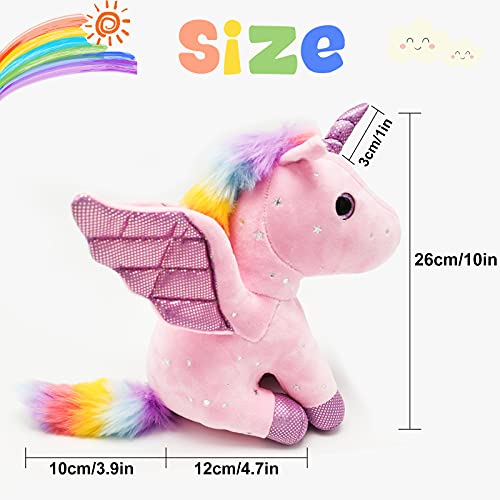 Heionia Unicornio Peluche Muñeco 9IN Super Lindo Unicornios Juguete para Niñas Muñeco de Animal Peluche Suave Cojín Almohada de Peluche Unicornio con Alas Regalos para Niños, 23CM (Rosa)