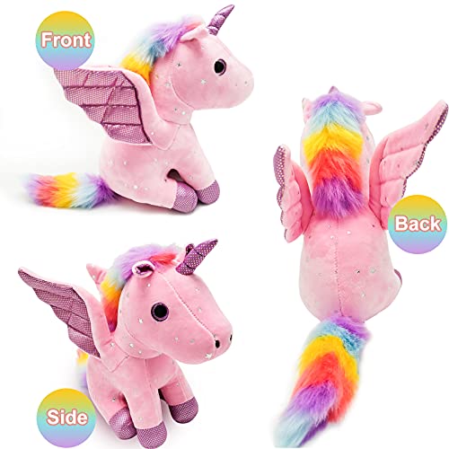 Heionia Unicornio Peluche Muñeco 9IN Super Lindo Unicornios Juguete para Niñas Muñeco de Animal Peluche Suave Cojín Almohada de Peluche Unicornio con Alas Regalos para Niños, 23CM (Rosa)