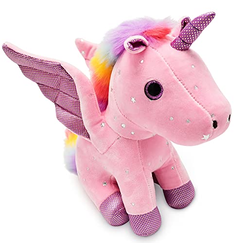 Heionia Unicornio Peluche Muñeco 9IN Super Lindo Unicornios Juguete para Niñas Muñeco de Animal Peluche Suave Cojín Almohada de Peluche Unicornio con Alas Regalos para Niños, 23CM (Rosa)