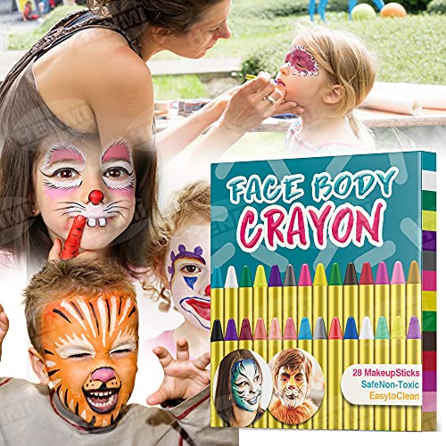 HENMI Pinturas Cara para Niños, Seguridad no tóxica Pintura Facial, Pintura Cara para niños/Pintar Barriga Embarazada,Encajar Maquillaje Halloween, Halloween Fiesta, Fiestas de Carnaval(28 Colores)