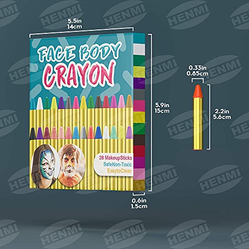 HENMI Pinturas Cara para Niños, Seguridad no tóxica Pintura Facial, Pintura Cara para niños/Pintar Barriga Embarazada,Encajar Maquillaje Halloween, Halloween Fiesta, Fiestas de Carnaval(28 Colores)