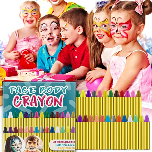 HENMI Pinturas Cara para Niños, Seguridad no tóxica Pintura Facial, Pintura Cara para niños/Pintar Barriga Embarazada,Encajar Maquillaje Halloween, Halloween Fiesta, Fiestas de Carnaval(28 Colores)