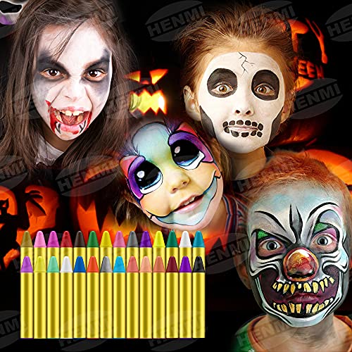 HENMI Pinturas Cara para Niños, Seguridad no tóxica Pintura Facial, Pintura Cara para niños/Pintar Barriga Embarazada,Encajar Maquillaje Halloween, Halloween Fiesta, Fiestas de Carnaval(28 Colores)