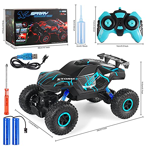 Herefun Coche Teledirigido, RC Coche con Luz LED, 4WD Coche Teledirigido Niños, RC Coche de Carreras de Alta Velocidad Todoterreno Recargable para Niños Cumpleaños Regalo (Azul)