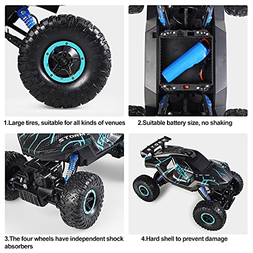 Herefun Coche Teledirigido, RC Coche con Luz LED, 4WD Coche Teledirigido Niños, RC Coche de Carreras de Alta Velocidad Todoterreno Recargable para Niños Cumpleaños Regalo (Azul)